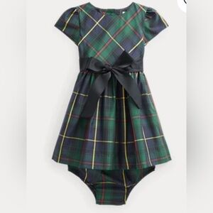 Ralph Lauren Baby green, blue ,tartan plaid holiday dress NWT , size 12m